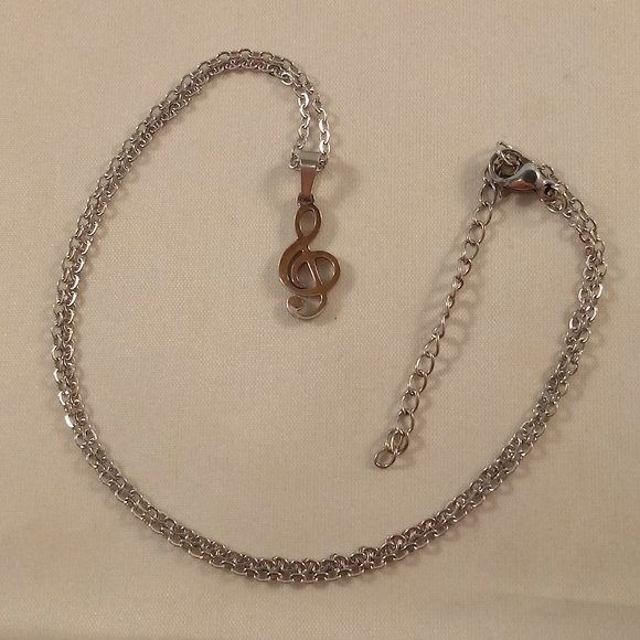 Stainless Steel Silver Music Note Treble Clef Pendant Chain Necklace Unisex Gift - Picture 4 of 4